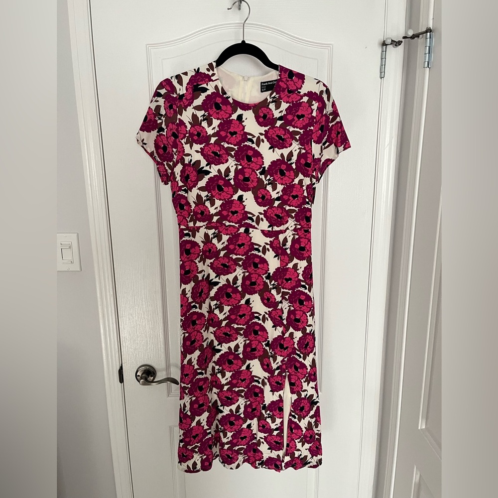 Frank & Oak Pink and Cream Floral Midi Dress